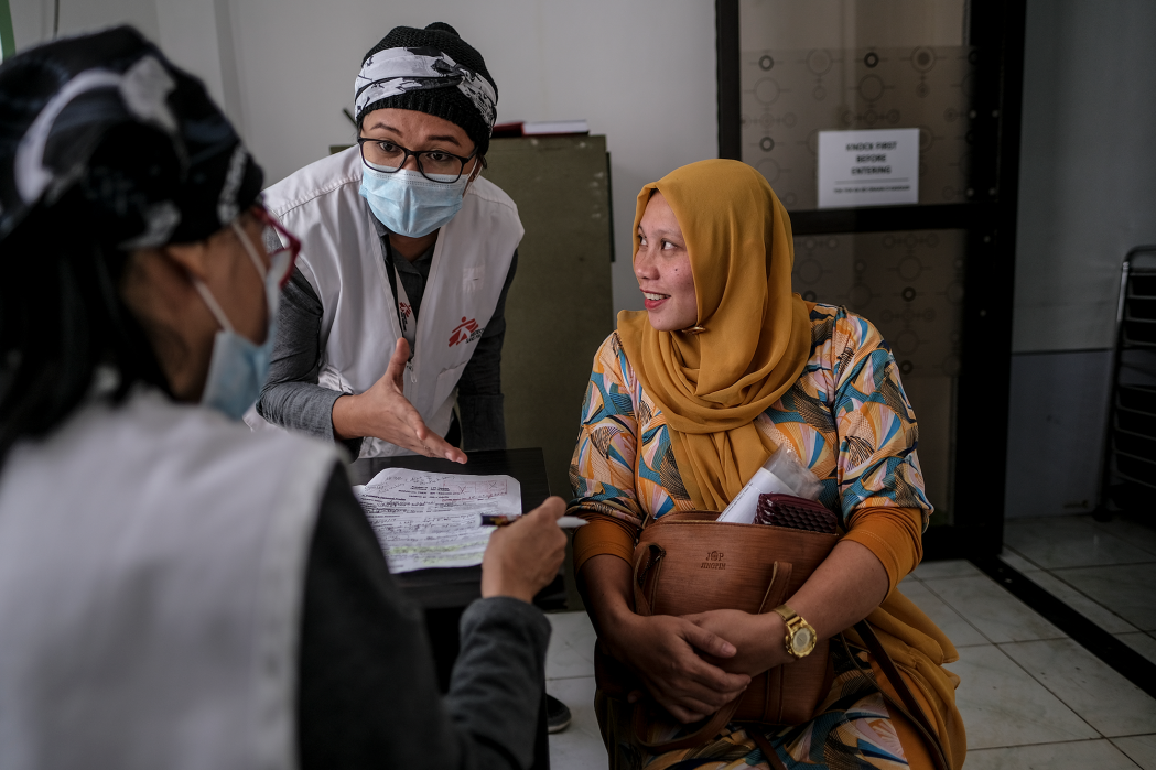 Ajibah Sumaleg, 34, lives in Papandayan District. She is pregnant with her 8th child and had trouble controlling her blood pressure. She comes to the City Health Office for her weekly check-up in Marawi City. ©Veejay Villafranca