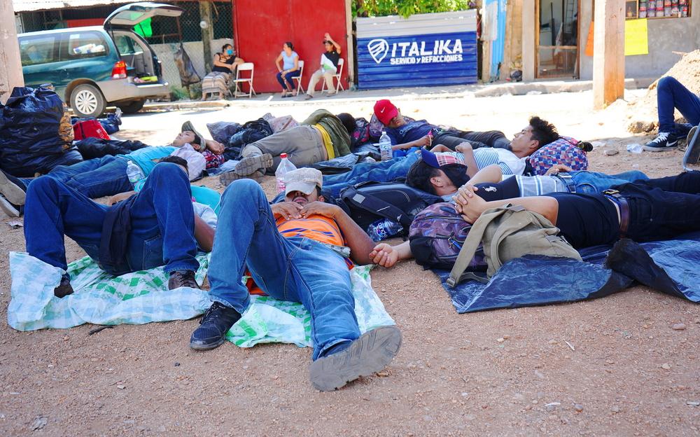 Migrants who arrive in the City of Coatzacoalcos sleep outside the Casa del Migrante Diocesis of Coatzacoalcos