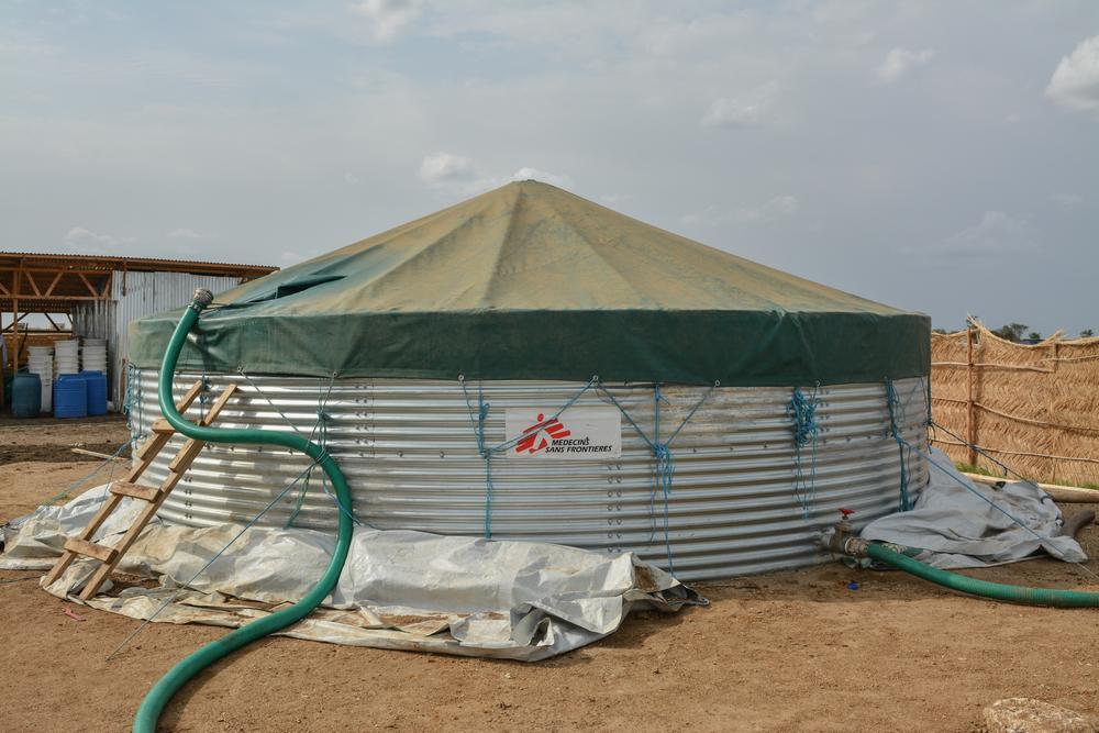 One of the water tanks at MSF’s water treatment plant in Al Tanideba camp Sudan 2021