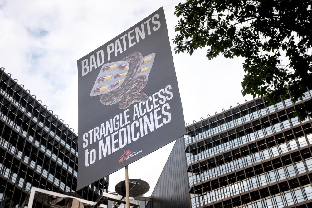 Activists held a protest in front of the European Patent Office for affordable medicines 2018