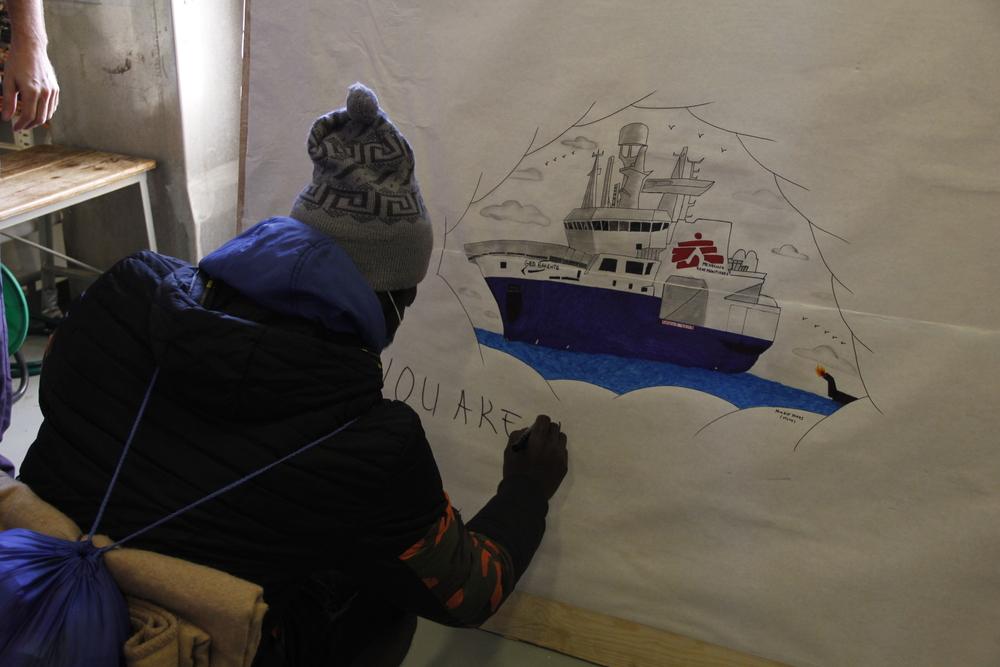 François (not the real name) from Cameroon is one of 558 survivors on the Geo Barents. He endured violence in Libya and survived the central Mediterranean Sea. He's been sharing his art with the our team during the last 9 days to express his gratitude and raise awareness about the abuses people face. 