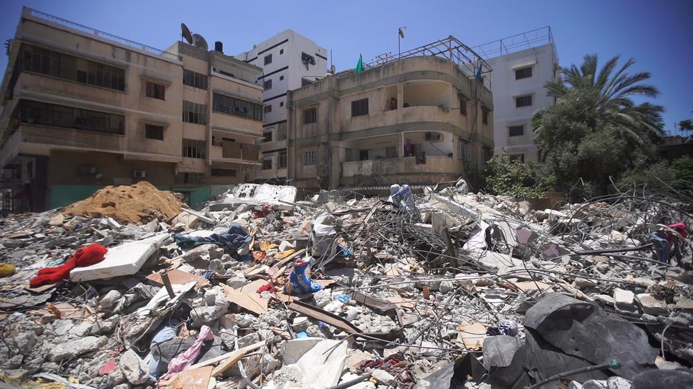 Destruction in Gaza city where Israeli airstrikes killed hundreds in May 2021.