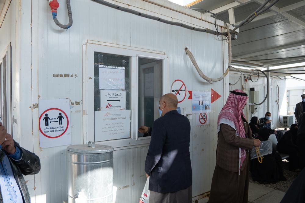 A patient with a chronic disease checks in at the registration department of the MSF-run non-communicable diseases (chronic diseases) clinic in the Abbasi subdistrict of Hawija
