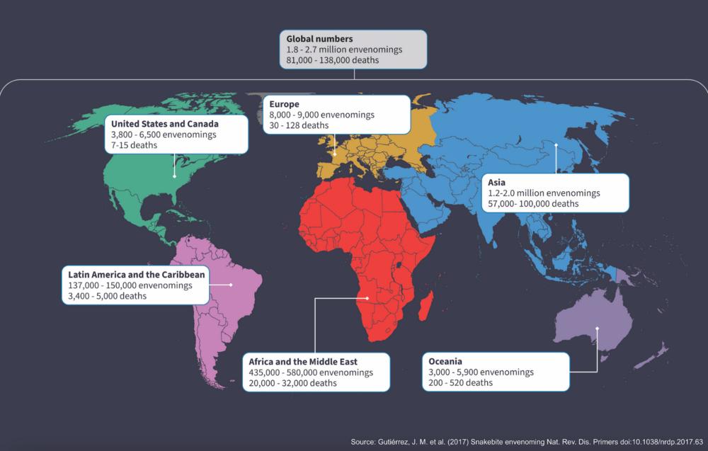 snakebite cases map around the world