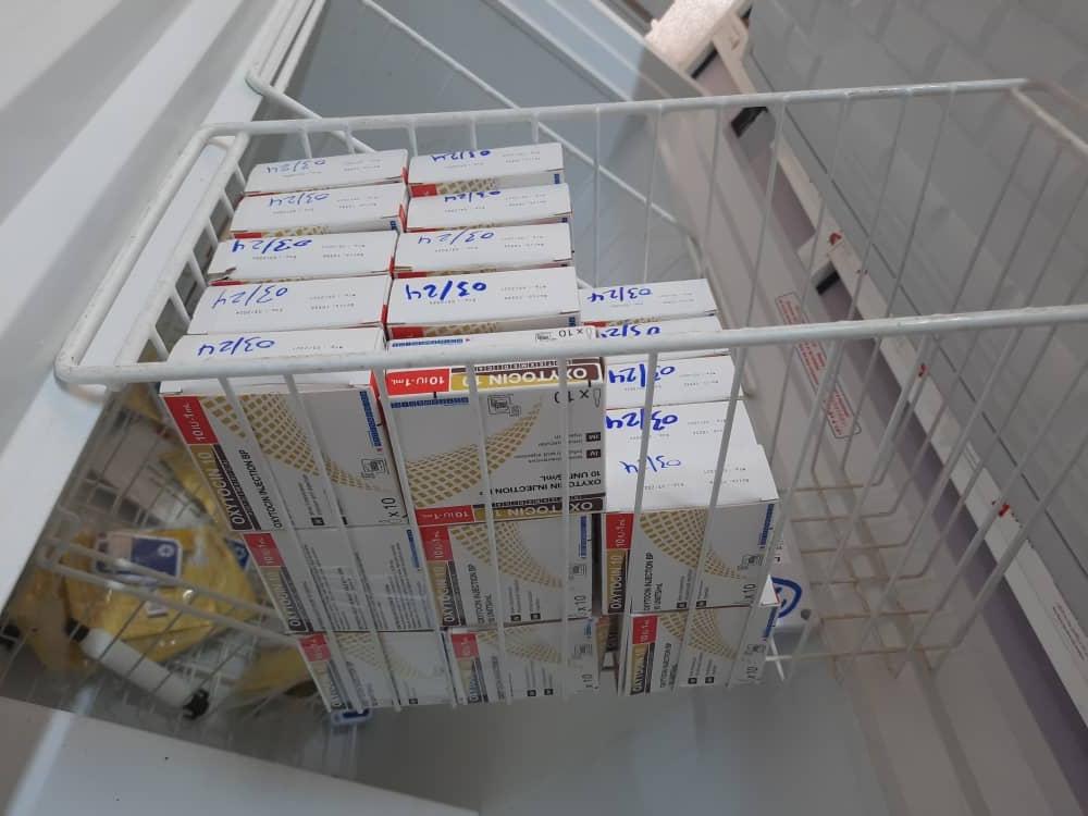 Boxes of ruined Oxytocin, medication used for for prevention and treatment of postpartum haemorrhage for women giving birth, after looters unplugged the fridges in Doctors Without Borders warehouse, as they needs to be kept under cold chain. Sudan, May 2023. © MSF