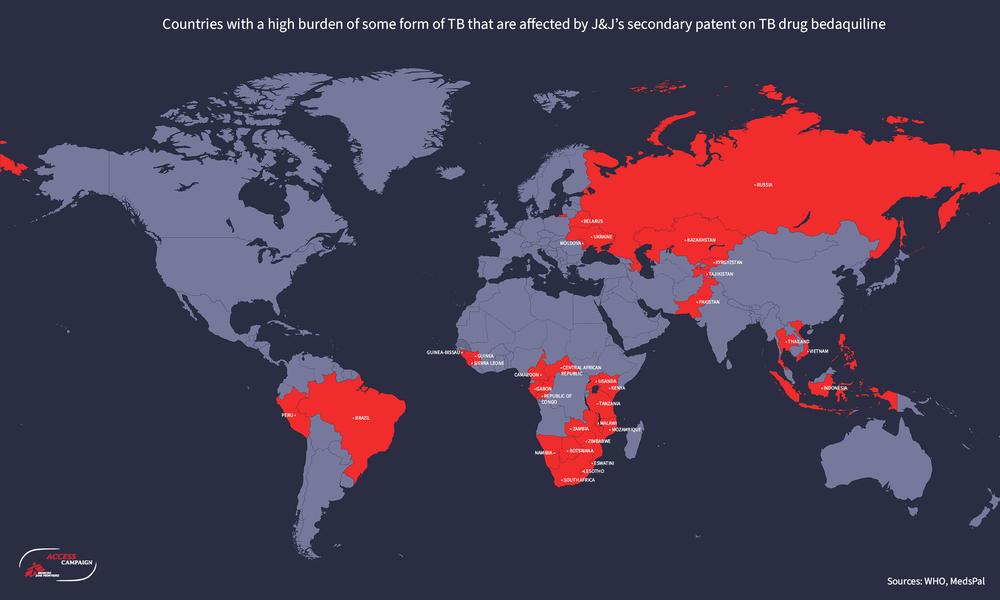 Countries with high burden of TB, which are affected by J&J secondary patent on bedaquiline