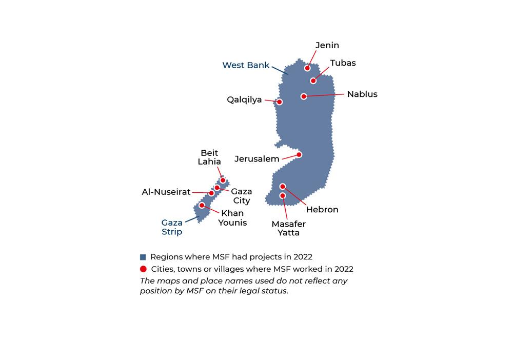 Regions in Palestine where MSF had projects in 2022