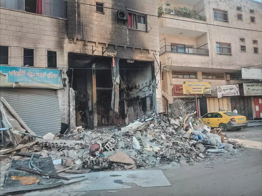 The remnants of a destroyed building in Jenin after an Israeli incursion on 1 November. The harrowing bloodshed in Gaza is spilling over into the West Bank, where 141 Palestinians have been killed since 7 October. West Bank, Palestinian Territories, November 2023. © Faris Al-Jawad/MSF