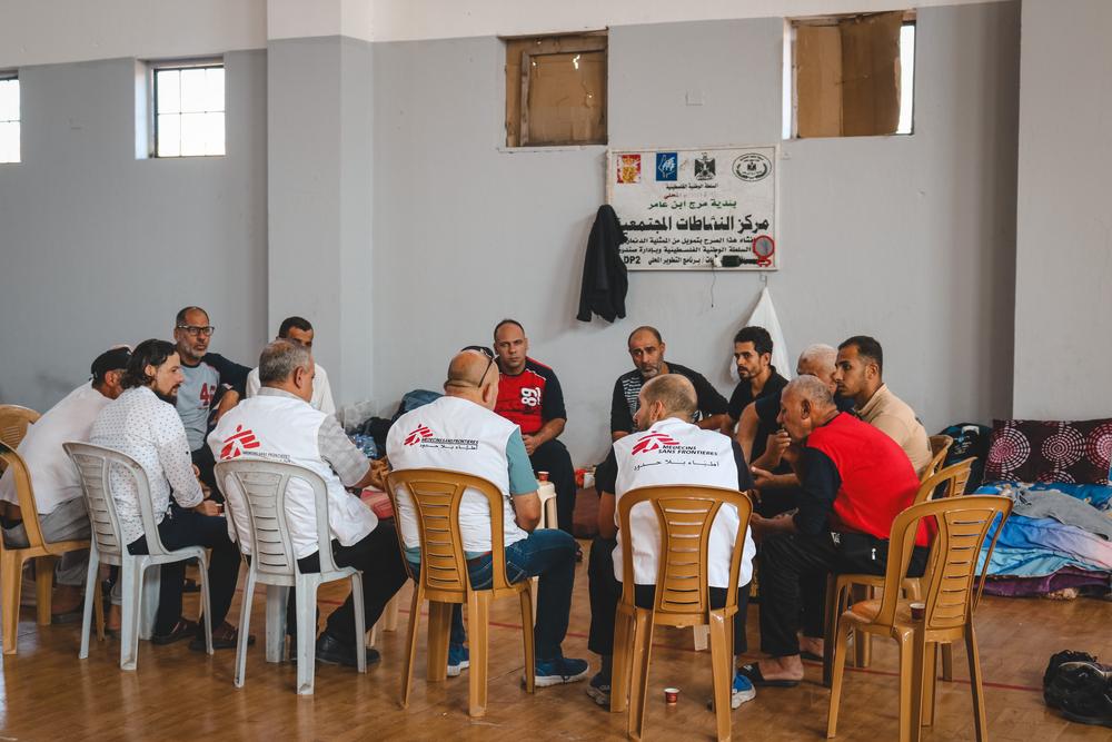 Doctors Without Borders (MSF) teams are conductiong mental health support to displaced Gazans in the West Bank in displacement centres where they are sheltering. West Bank, Palestinian Territories, October 2023. © Faris Al-Jawad/MSF