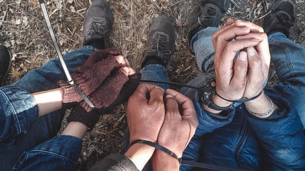 Doctors Without Borders team found three newly arrived asylum seeker handcuffed during an emergency medical intervention on the Greek island of Lesvos, Greece