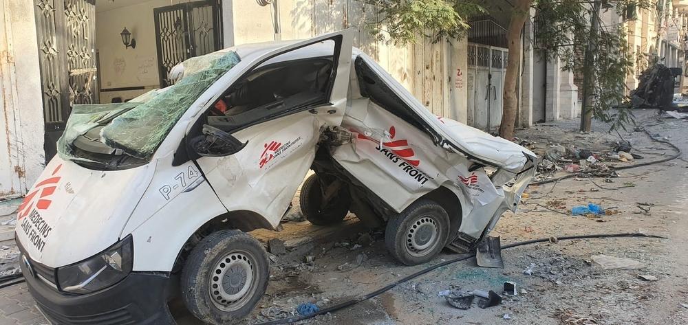Doctors Without Borders vehicle parked in front of our clinic in Gaza city were destroyed by the intervention of the Israeli forces in November 2023.