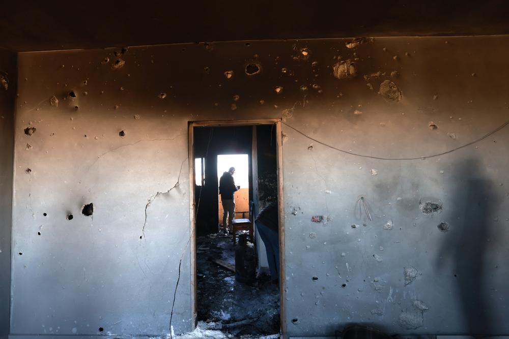 The inside of a Doctors Without Borders shelter in Al Mawasi, Khan Younis, Gaza after Israeli shelling hit the building.