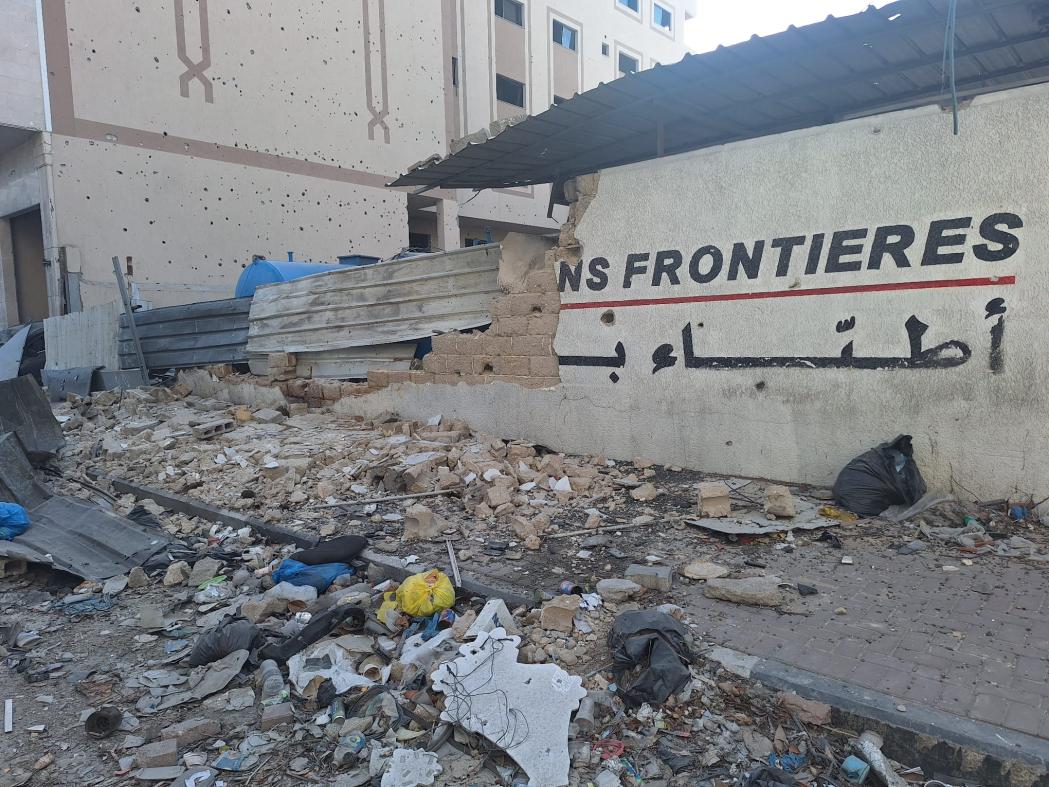 Damaged walls in the MSF office in Gaza City ©MSF