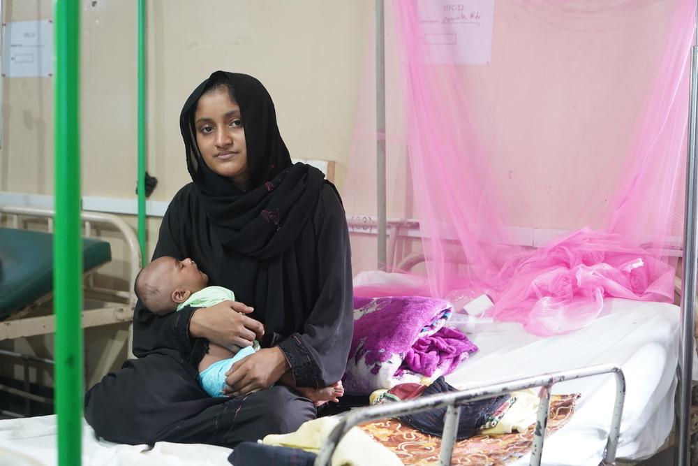 Nashima is a Rohingya refugee from Unchiprang camp, Cox’s Bazar, Bangladesh. She is visiting MSF’s Goyalmara facility with her child, who is suffering from pneumonia. Bangladesh, 01 April 2024 © MSF/Farah Tanjee