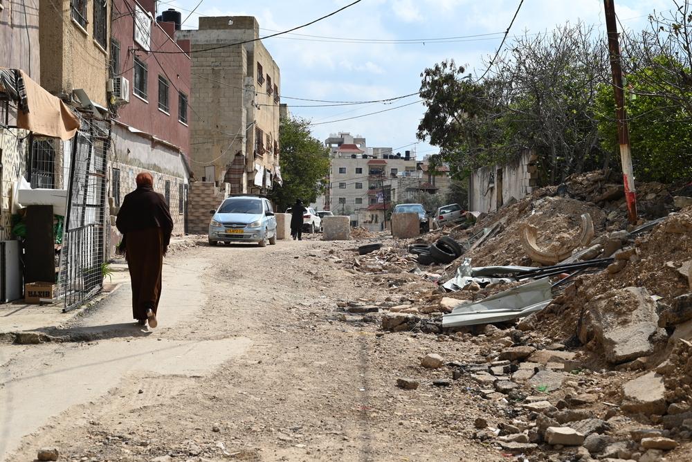 Streets of Jenin refugee camp north of West Bank. Palestinian Territories, March 2024.