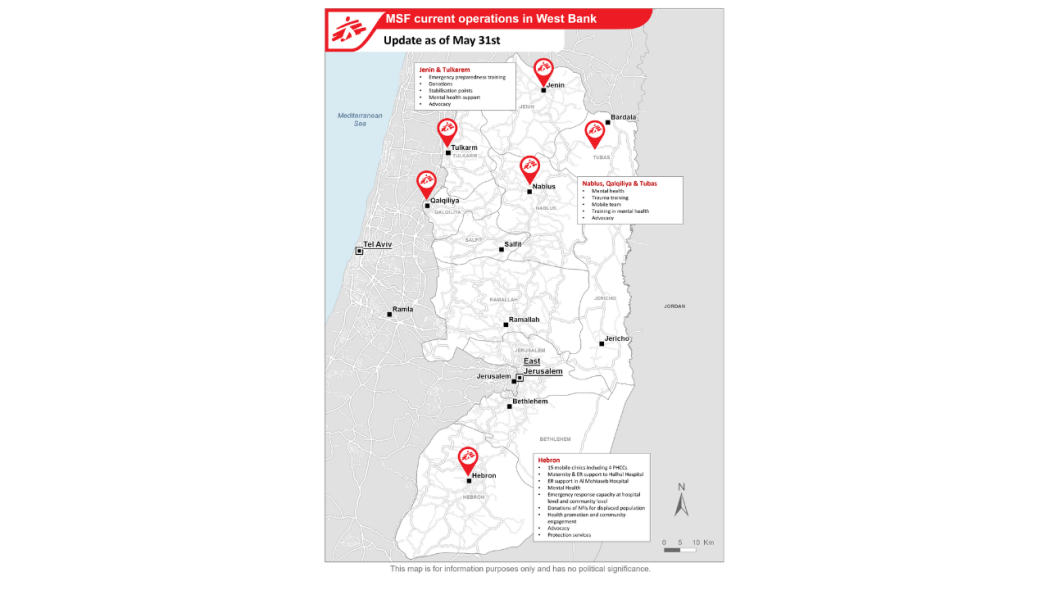 Map of Doctors Without Borders response in West Bank.
