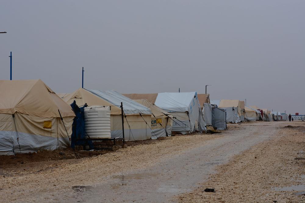 A cluster of tents close to MSF’s facility, on a rainy day at phase five, Al-Hol camp