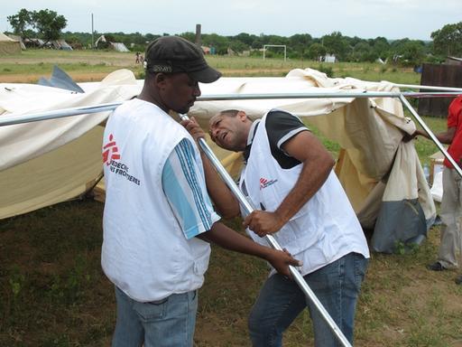 Setting up tents 