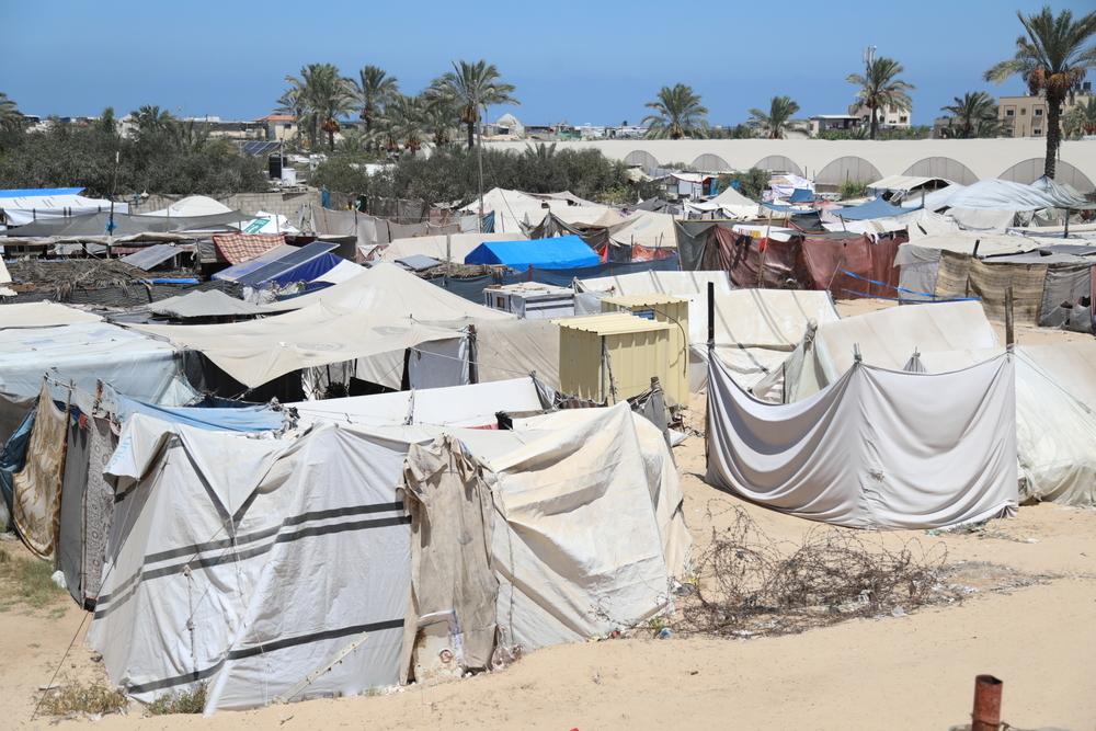 Tents of displaced people sheltering in Khan Younis, Al Mawasi, Gaza.