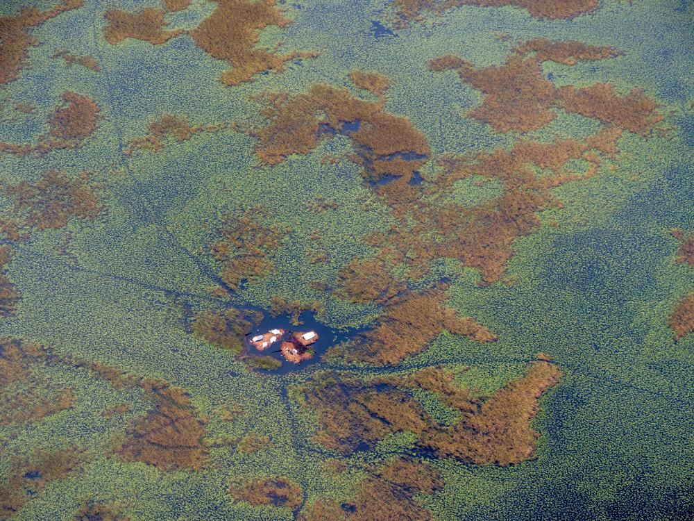 Aerial view of flooded villages, near Old Fangak in South Sudan.