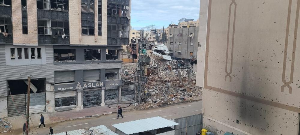 View of a destroyed building in Gaza City. Palestinian Territories, 2024. © MSF