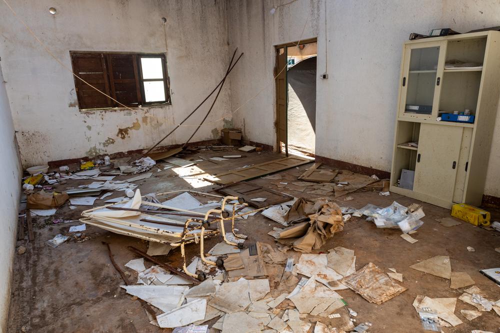 Murrebue health center stands in devastation after Cyclone Chido tore through the area. As happened to other health facilities, the roof was ripped off, exposing the interior to further damage and rendering the facility non-functional.