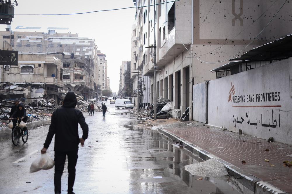 On a rainy day in Gaza City, the surroundings of the MSF Clinic.