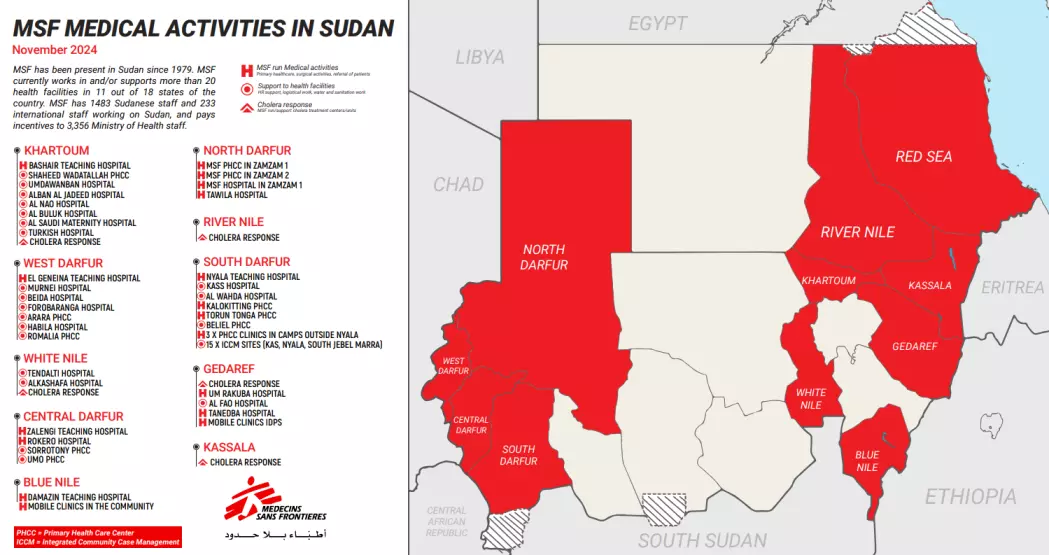 Map of MSF response in Sudan