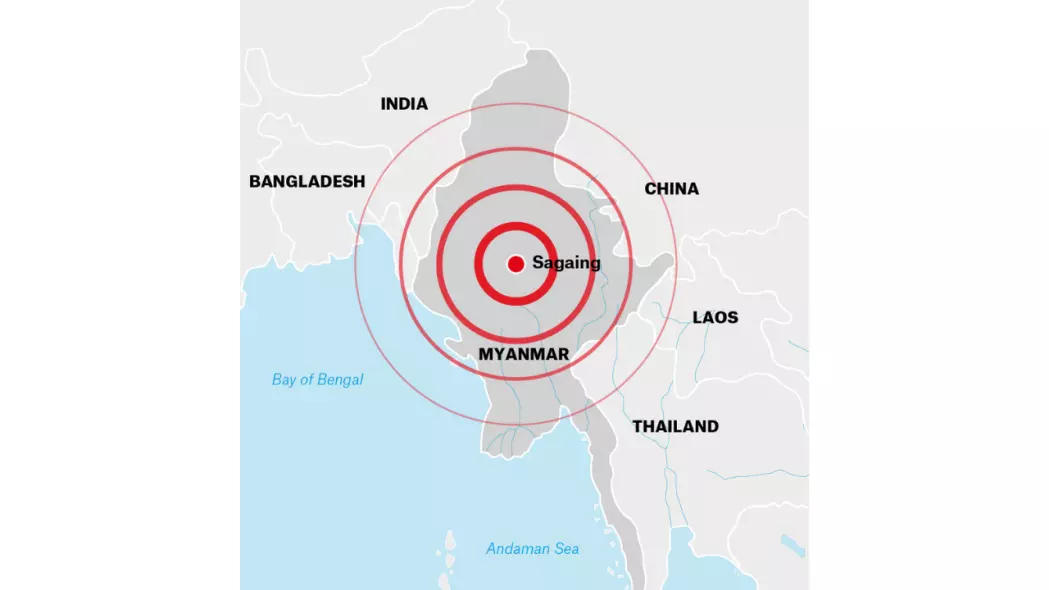 Map of the epicentre of Myanmar earthquake on 28 March 2025