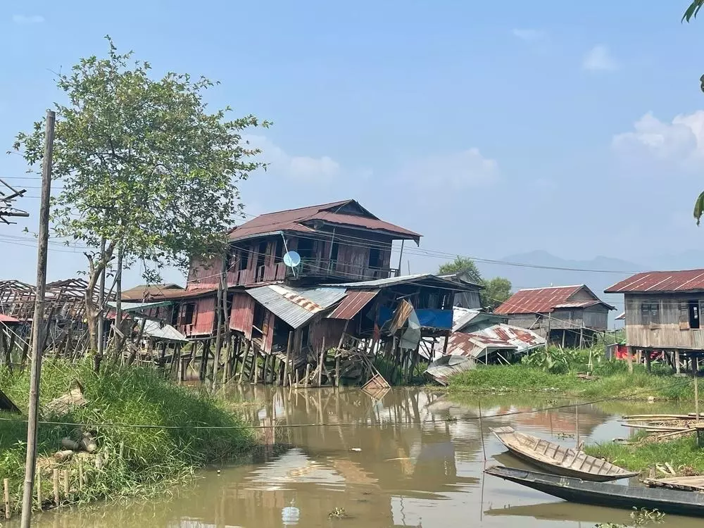 Damaged stilt houses
