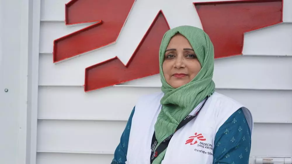 MSF medical team leader standing in front of Balukhali clinic in the Rohingya refugee camp in Bangladesh.