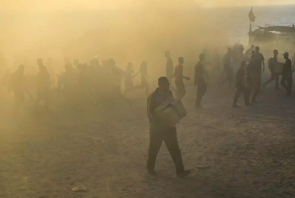 Palestinians at the GHF distribution site