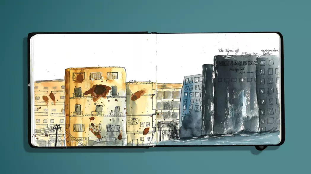 Illustration of war in Sudan by a Doctors Without Borders (MSF) staff