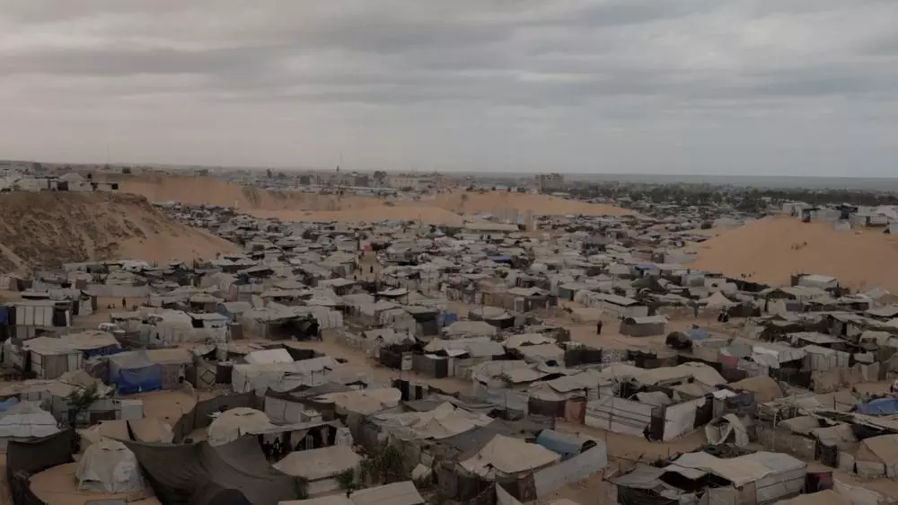 Thousands of tents in Khan Younis, Gaza, where displaced families live in overcrowded conditions, lacking the most basic necessities for survival.