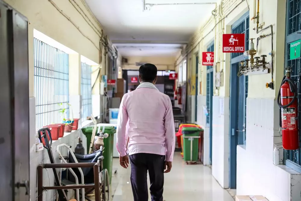 Patient walking in a hallway
