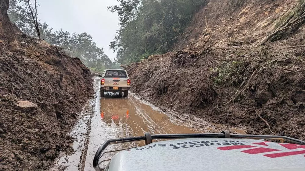 MSF vehicles drive through landslides and muddy roads to reach isolated communities in the mountains
