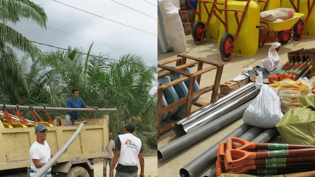 MSF distributed cleanup kits and emergency latrine materials in Pengidam village following the floods in Aceh