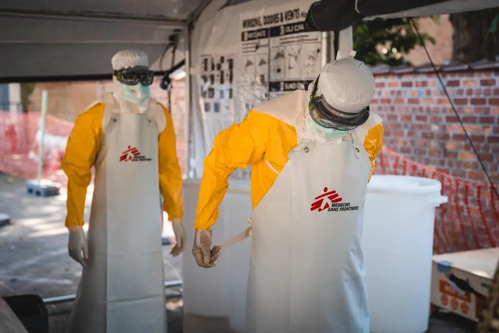 MSF staff are being trained at Brussels headquarter prior to their deployment on Ebola disease response