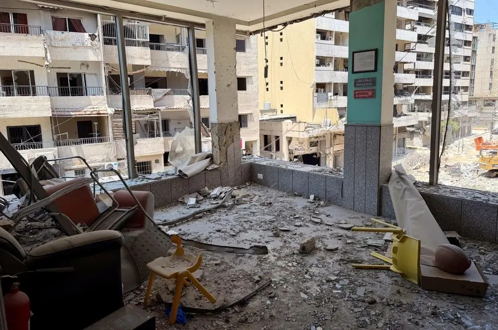 View of damage inside healthcare center
